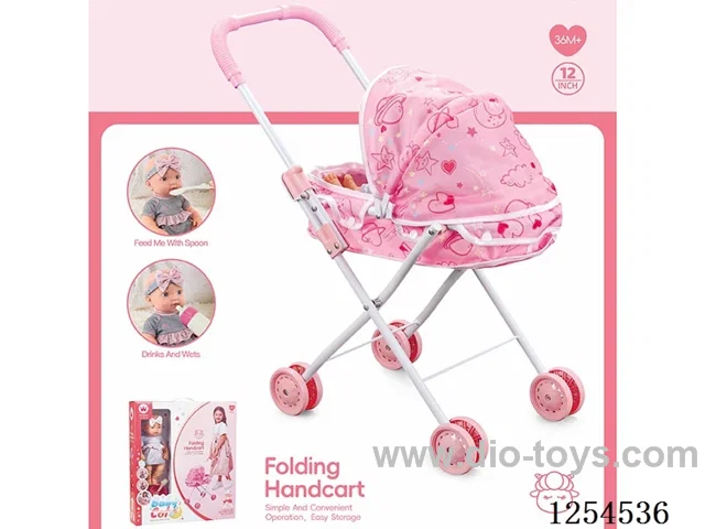12 inch doll + baby stroller ( vinyl head hands and feet / body blowing)