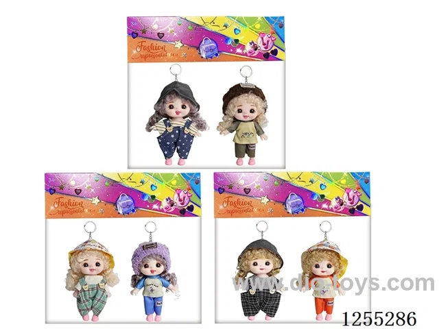 【English】6-inch (15cm) 13-joint doll + keyring 2PCS assorted 3 styles