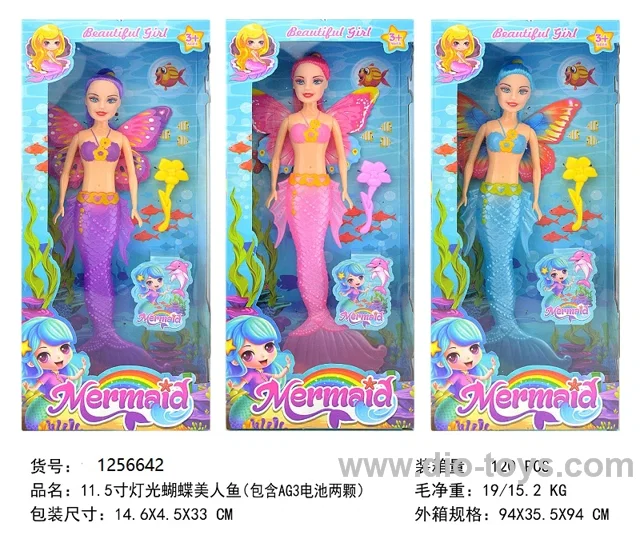 11.5 inch mermaid doll with butterfly wing(Includes 2 pcs AG3 batteries) in window box