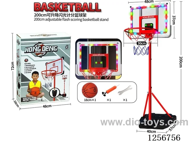 2m Red Acrylic Flashing Lights + Scoreboard Adjustable Height Wheeled Triangular Base Iron Ring Iron Pole Basketball Hoop (30cm Rim Diameter)