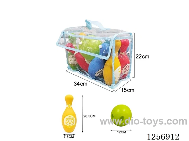 10 pins (animal + number designs) + 1 blow-molded ball