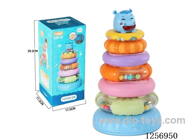 Cartoon hippo ring toss with music (music box requires 3 AAA batteries, not included)