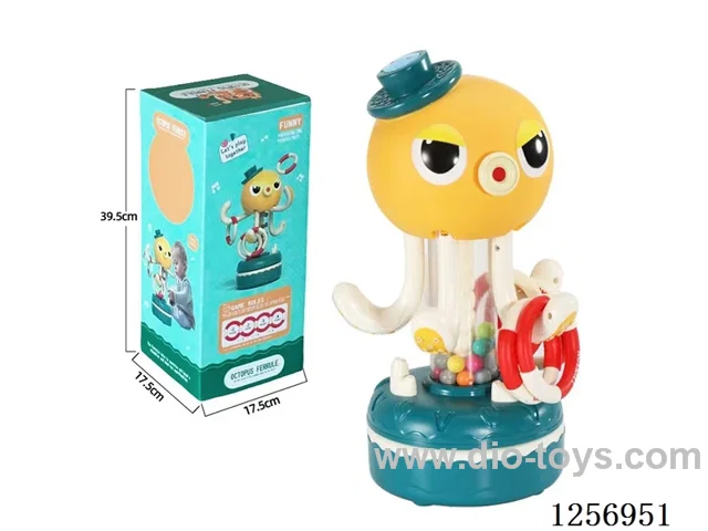 Cartoon octopus ring toss with music (octopus head features lights, uses 3 Newlida AG3 button batteries. Music box below is wind-up)