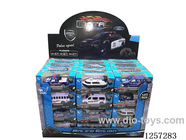 1:64 Alloy Free-Wheel Police Car 8 mixed (48PCS)