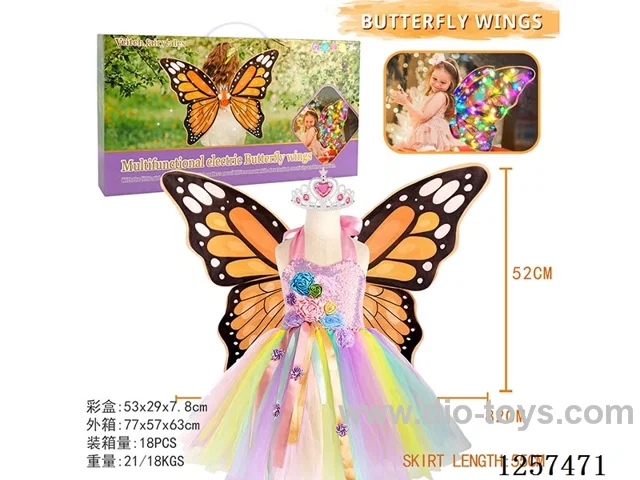 Orange Fabric Handmade Butterfly Wings + Dress + Crown