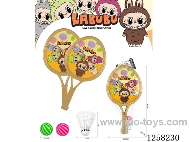 LABUBU racket with 2 ping pong balls + 1 badminton ball