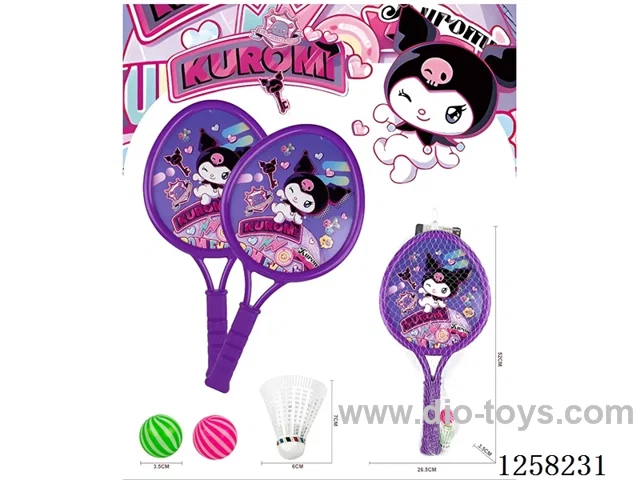 Extra large Kuromi racket with 2 ping pong balls + 1 badminton ball