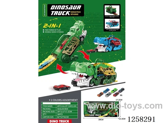 2 colors Tyrannosaurus rex devours track storage car with 6 free wheel alloy car