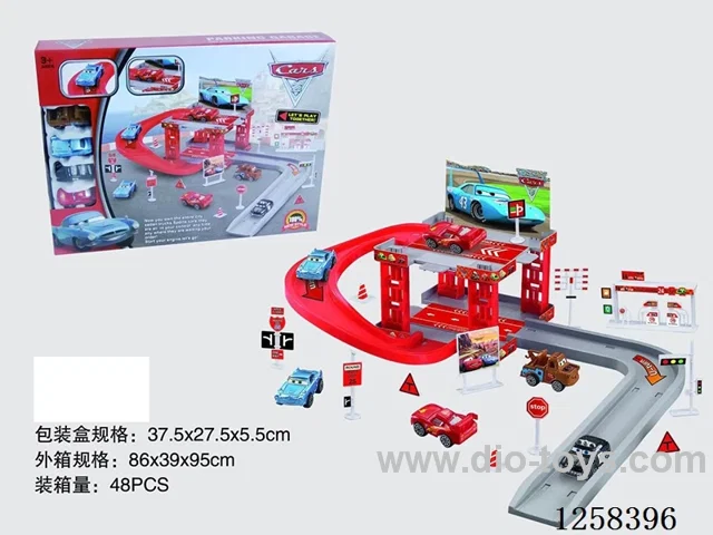 parking lot with 4 plastic cars