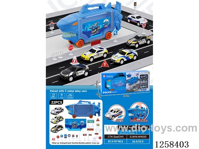 Free wheel shark storage car + alloy pull back car