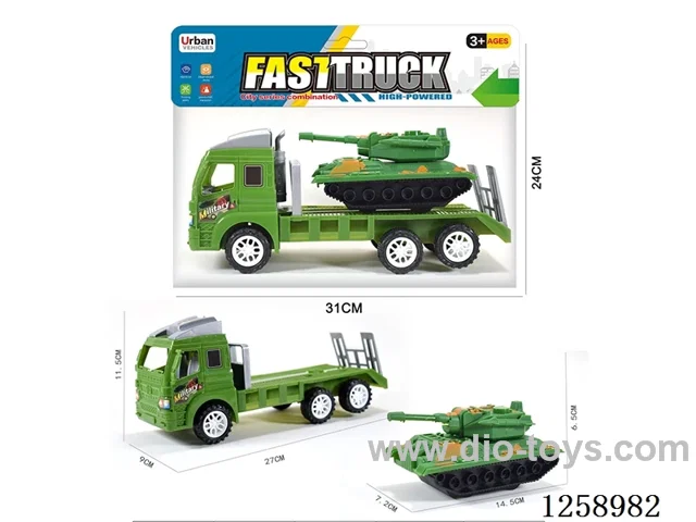 Inertia Tow Truck + Free-Wheel Military-Green Tank