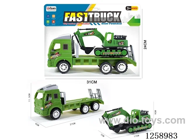 Inertia Tow Truck + Free-Wheel Military-Green Excavator