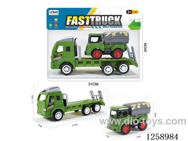 Inertia Tow Truck + Free-Wheel Military-Green Water Truck