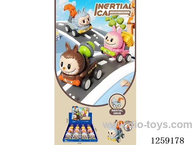 Inertia LABUBU toy car 3 colors mix 12PCS