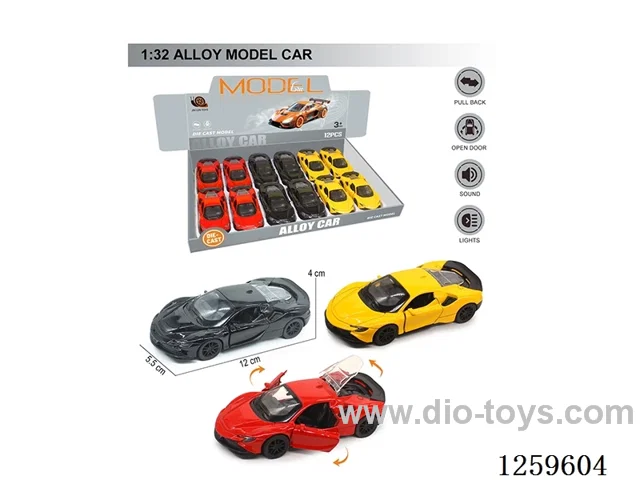 1:32 pull back alloy car 3 colors 12PCS W L/M included battery