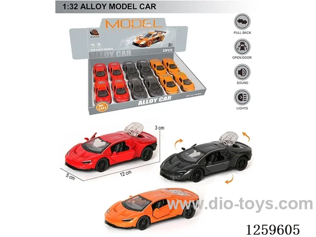 1:32 pull back alloy car 3 colors 12PCS W L/M included battery