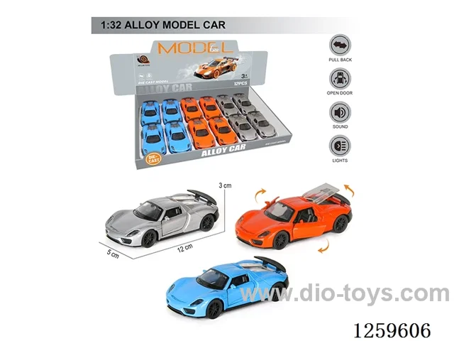 1:32 pull back alloy car 3 colors 12PCS W L/M included battery