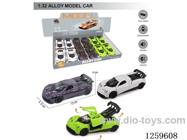1:32 pull back alloy car 3 colors 12PCS W L/M included battery