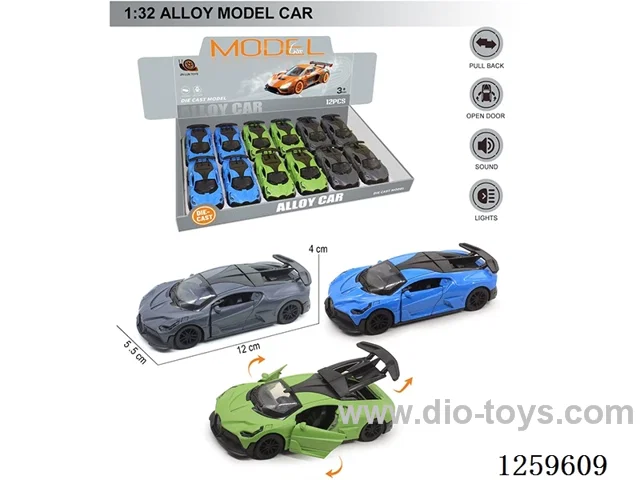 1:32 pull back alloy car 3 colors 12PCS W L/M included battery