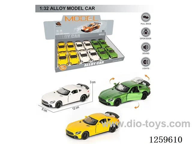 1:32 pull back alloy car 3 colors 12PCS W L/M included battery