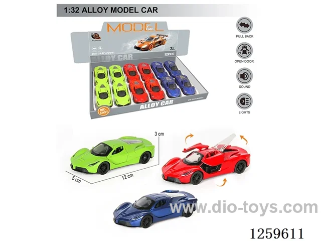 1:32 pull back alloy car 3 colors 12PCS W L/M included battery