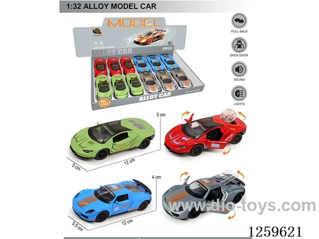 1:32 pull back alloy car 4 colors 12PCS W L/M included battery