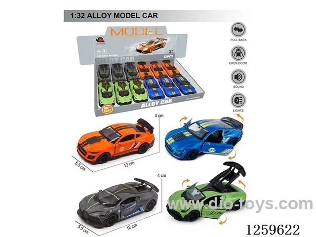 1:32 pull back alloy car 4 colors 12PCS W L/M included battery