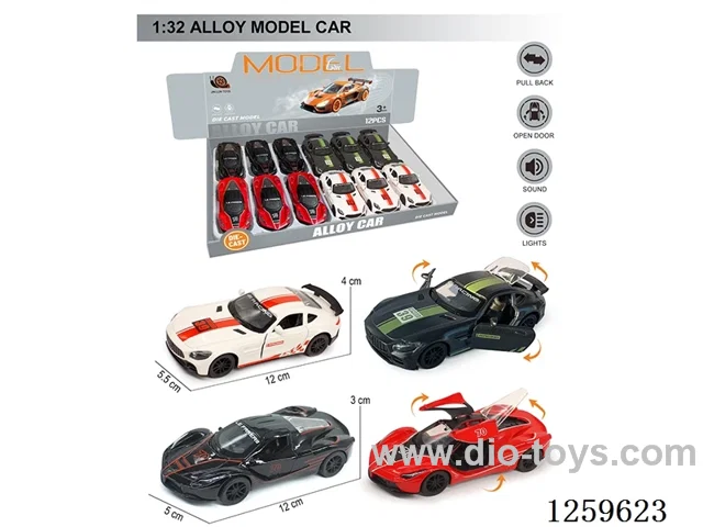1:32 pull back alloy car 4 colors 12PCS W L/M included battery