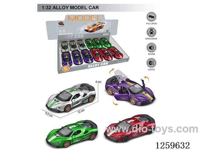 1:32 pull back alloy car 4 colors 12PCS W L/M included battery