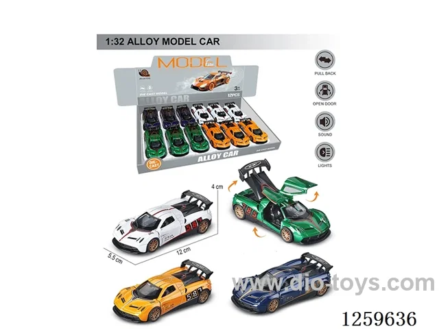 1:32 pull back alloy car 4 colors 12PCS W L/M included battery