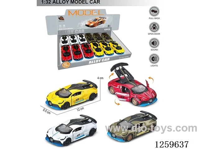 1:32 pull back alloy car 4 colors 12PCS W L/M included battery