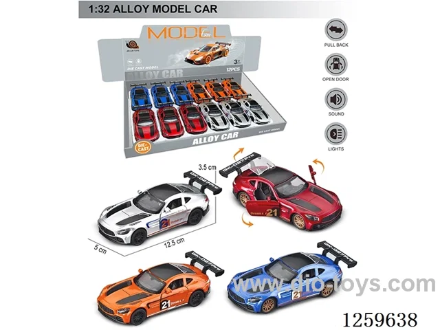1:32 pull back alloy car 4 colors 12PCS W L/M included battery