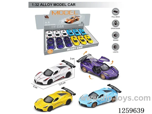 1:32 pull back alloy car 4 colors 12PCS W L/M included battery