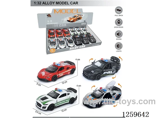 1:32 pull back alloy car 4 colors 12PCS W L/M included battery