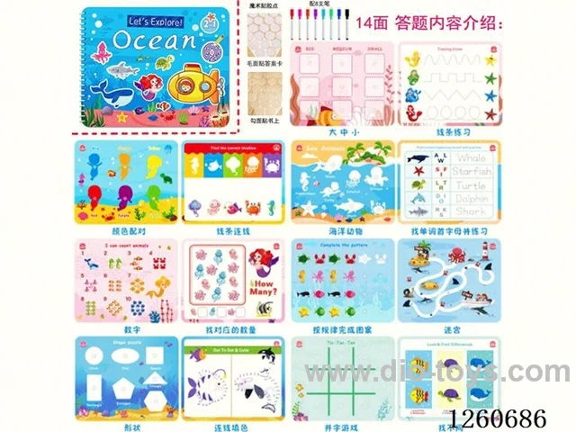 2-in-1 Pen Control Training Book Velcro Quiet Book-Ocean