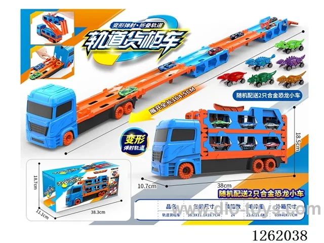 Dual-Launch Transformable Folding Track Truck (2 Alloy Dinosaur Cars)