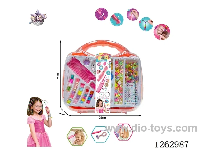 Multi-functional Hair Braiding and Beading Tool + DIY Bead Set + Hair Clip with Handheld Storage Case