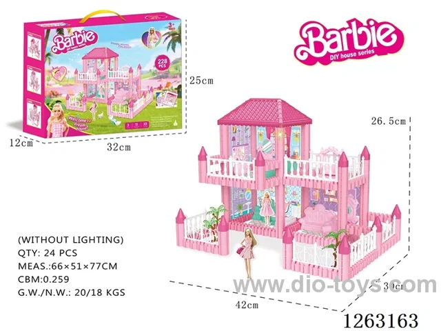 DIY puzzle building block Barbie doll villa with 3 rooms and 228PCS (without lights)