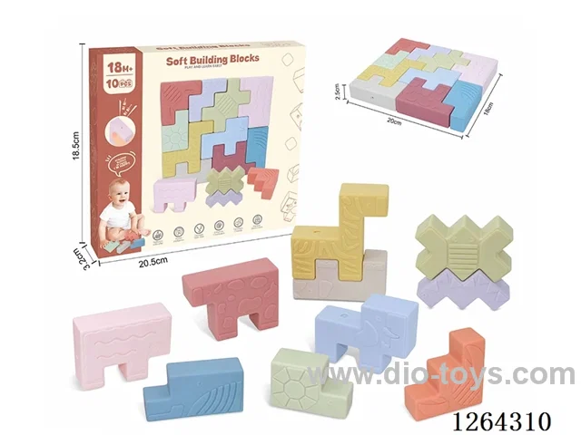 Soft Rubber Building Blocks for Stacking, Biting, and Piling Fun - Large Pieces, 10PCS