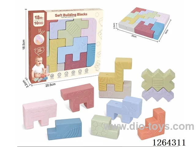 Soft Rubber Building Blocks for Stacking, Biting, and Piling Fun - Large Pieces, 10PCS