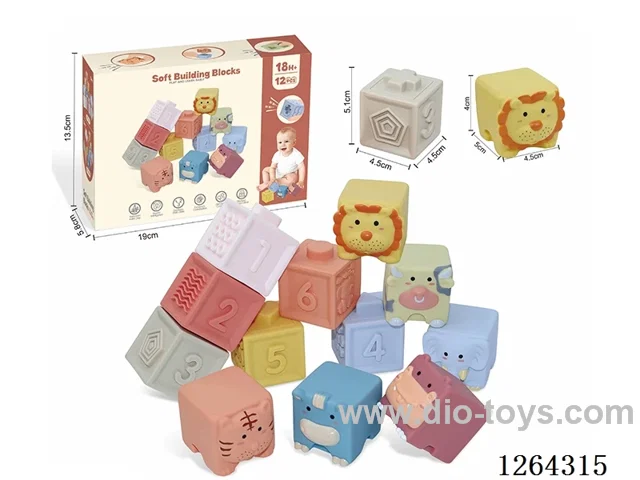 Soft Rubber Animal Numbers 1-6 Small Building Blocks 12PCS