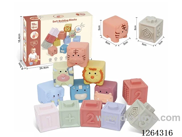 Soft Rubber Animal Zodiac Signs Numbers +-1234 Building Blocks 12PCS