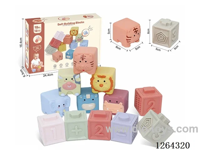 Soft Rubber Animal Numbers +-1234 Building Blocks 12PCS