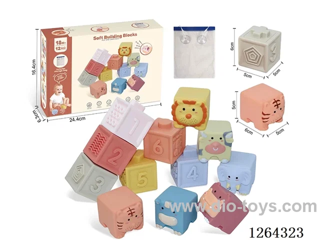 Soft Rubber Animal Numbers 1-6 Building Blocks 13PCS (with storage bag)