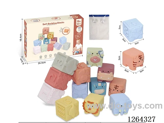 Soft Rubber Animal Dinosaur Numbers 1-6 Building Blocks 13PCS (with storage bag)