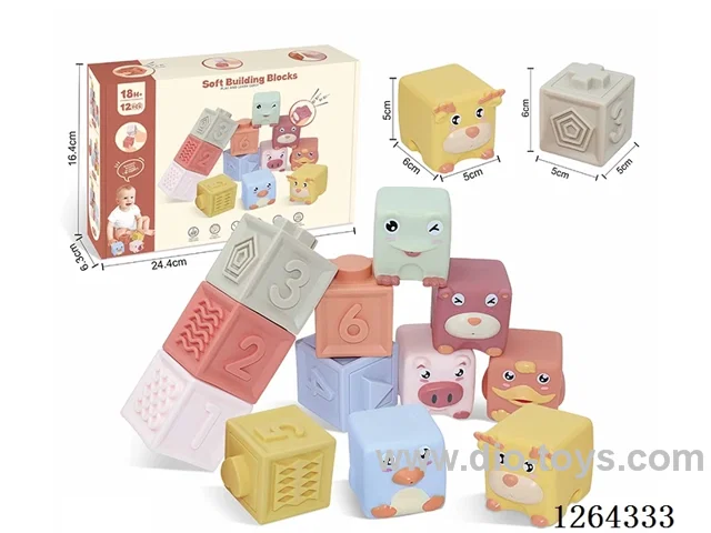 Soft Rubber Animal Numbers 1-6 Building Blocks 12PCS