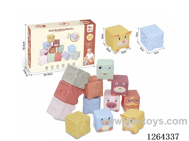 Soft Rubber Animal Dinosaur Numbers 1-6 Building Blocks 12PCS
