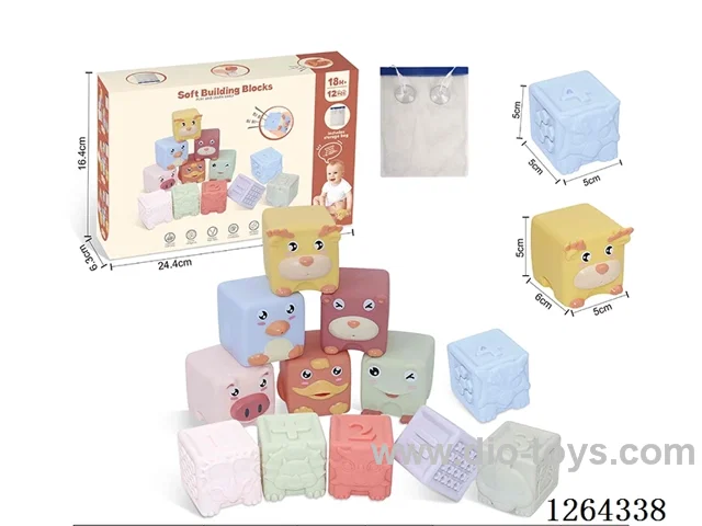 Soft Rubber Animal Dinosaur Numbers 1-6 Building Blocks 13PCS (with storage bag)