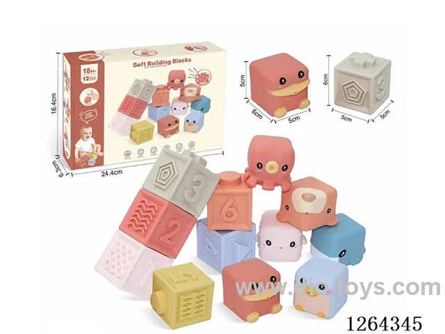 Soft Rubber Ocean Animals Numbers 1-6 Building Blocks 12PCS