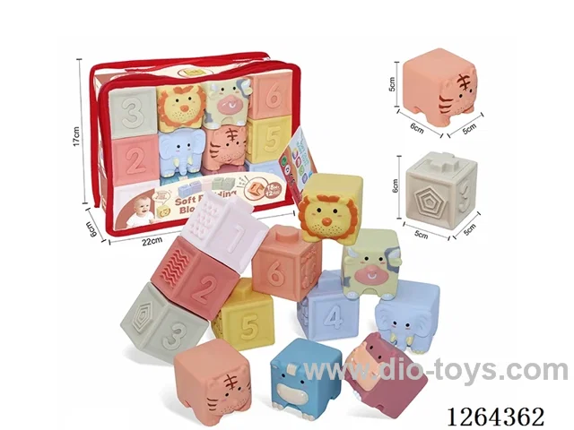 Soft Rubber Animal Numbers 1-6 Building Blocks 12PCS